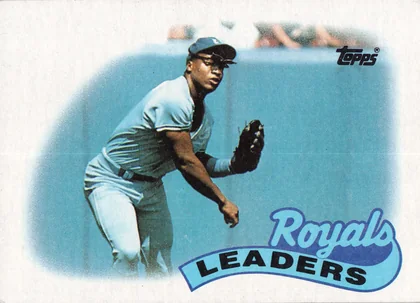 Front of 1989 The Topps Company, Inc. Baseball Unidentified collectible card #789 1989 Topps #789, a baseball player in a white pinstriped uniform with a cap and fielding glove, crouching in a ready position, set inside a circular vignette against…